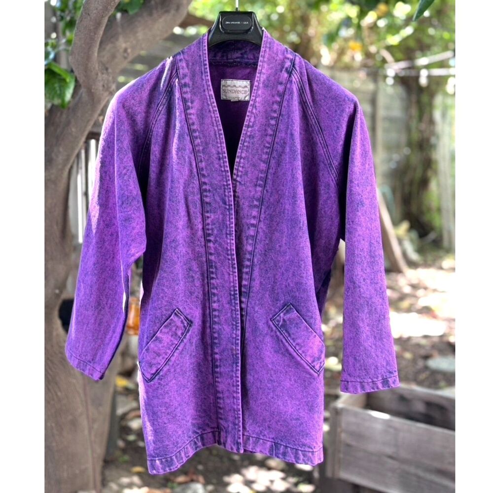VTG 1980s Sundance Denim Wear Cotton Acid Washed Purple Oversized Jacket SZ S
